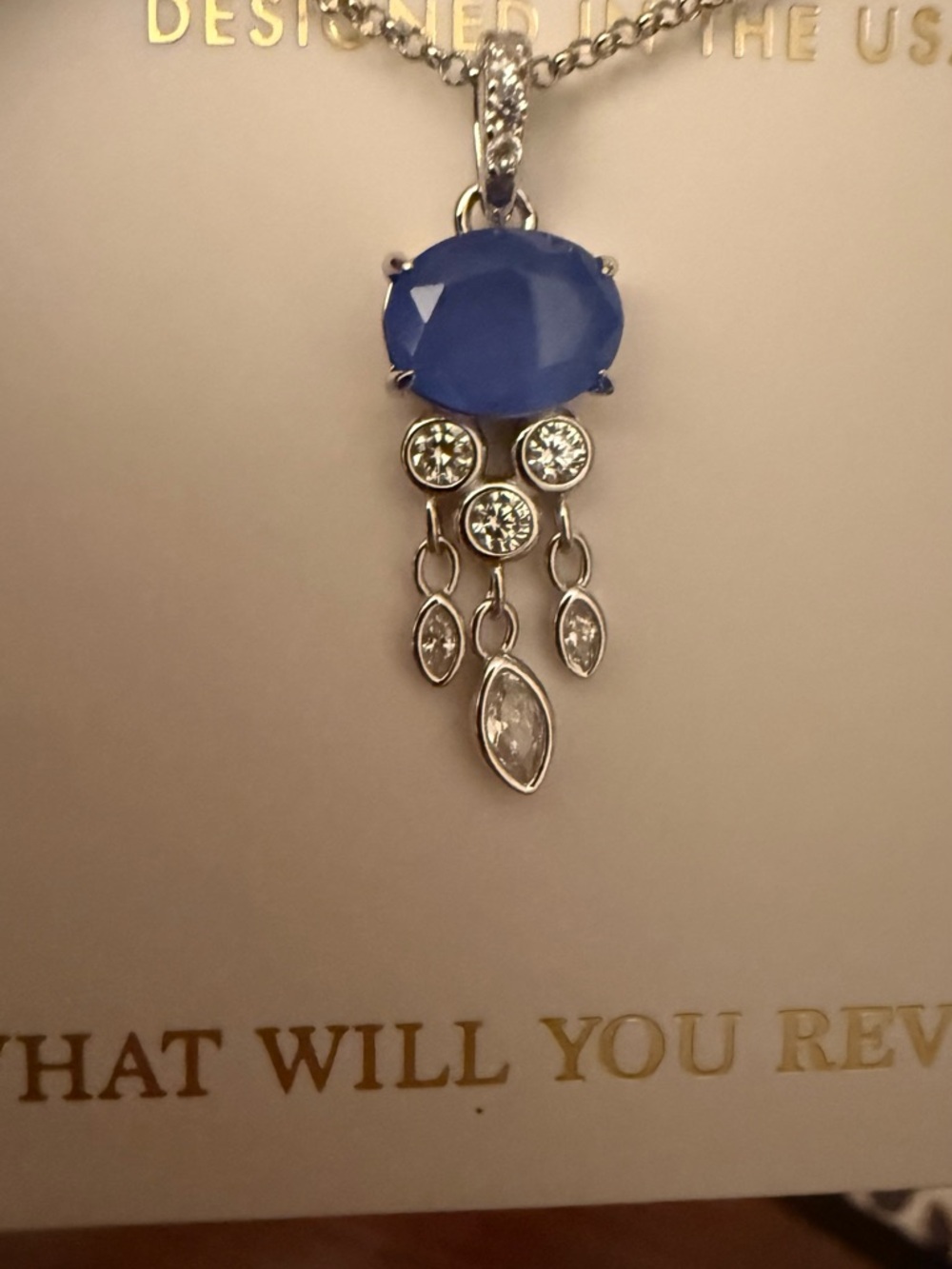 Silver Pendant Necklace with lab created cornflower blue quartz
